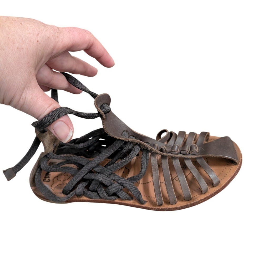 Camper Women's Brown Leather Lace Up Gladiator Sandals Flat- Size 6.5